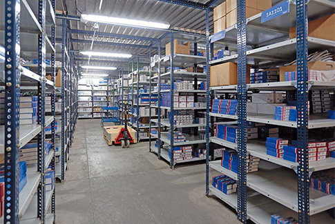 Slotted angle steel shelving system with powder coated finish in Sharjah UAE